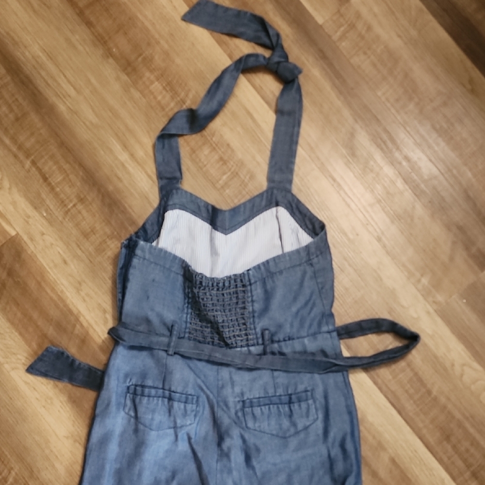 Elevenses Anthropologie Blue Wide Leg Halter Jumpsuit 70s Boho Retro - Picture 10 of 11